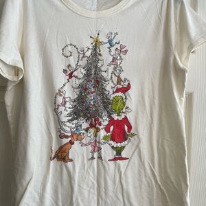 Womens Cream Grinch Christmas T-Shirt xl
